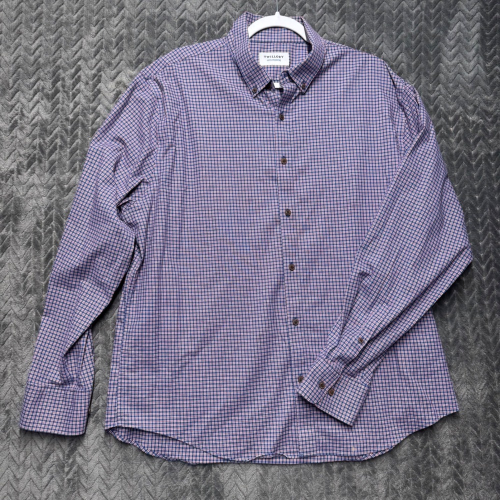 Twillory Untuckable Shirt XL-2XL Blue Red‎ Micro Check Tailored Fit (2054)